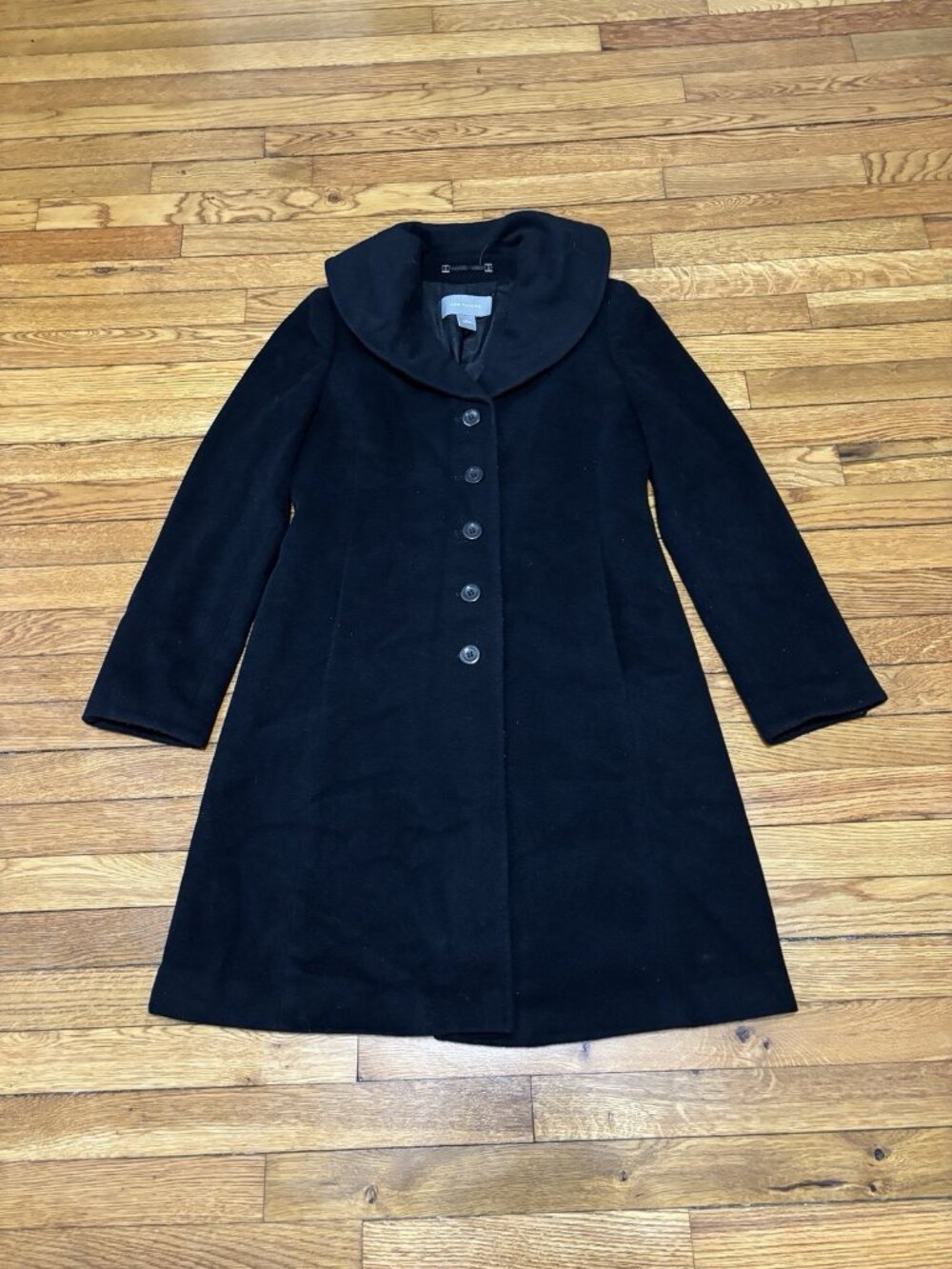 Ann Taylor Womens Coat Size 4 Black Wool Angora Collared Button Up Soft Overcoat